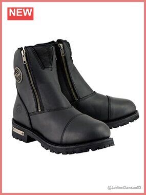 Women's Motorcycle Riding Ankle Boots Full Grain Leather Side Zipper Square Toe
